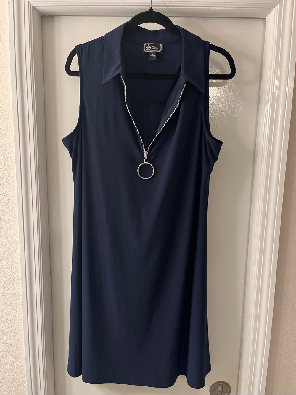 Navy Sleeveless Zip-Front Dress